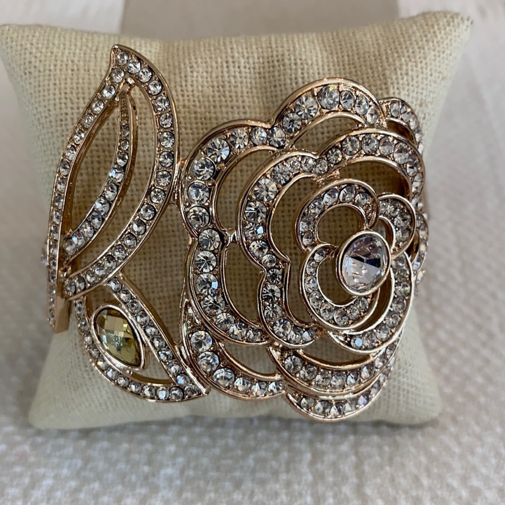 Rose Cuff Gold Statement Hinge Bangle Bracelet Wi… - image 2